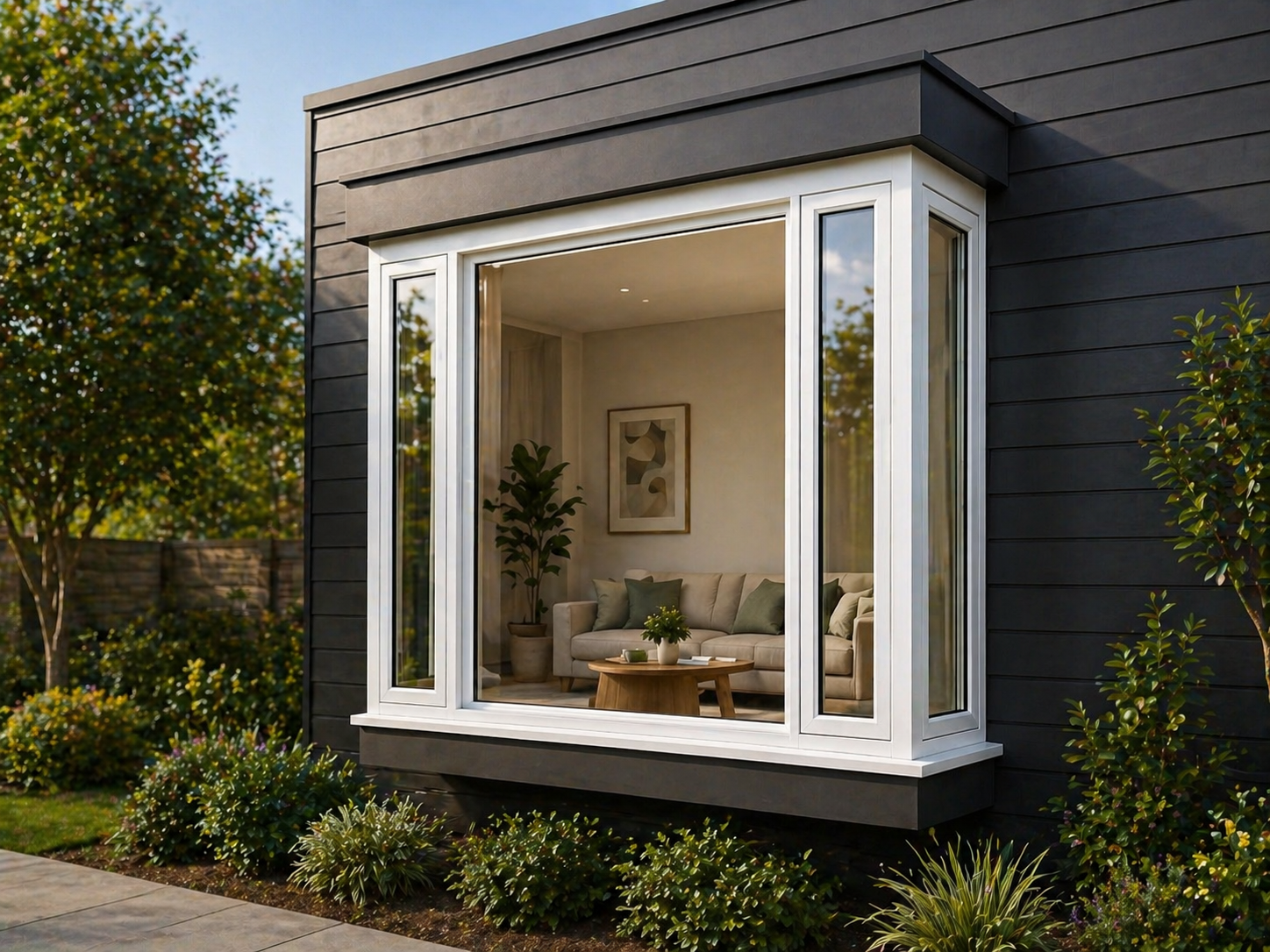uPVC bay windows in Coimbatore — projecting window sets that create extra space and panoramic views for villas and premium homes
